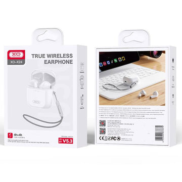 Casti Wireless XO X24, Ear Buds, BT 5.3, 200h StandBy, 300mAh, Lanyard - Alb