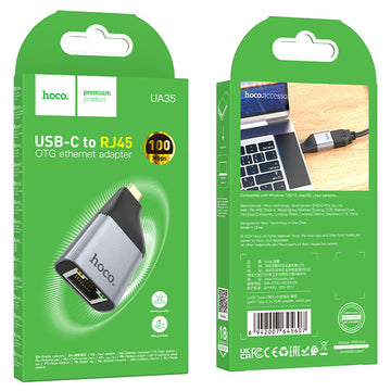 Adaptor OTG Transfer Hoco UA35, USB-C la RJ45, Network, 100/10Mbs - Gri