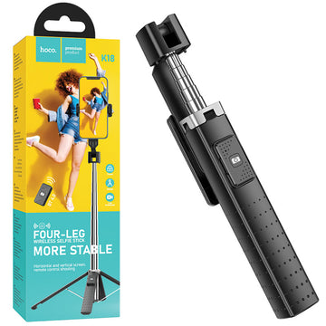 Suport Stand Hoco K18, tip Selfie, 2 in 1, Telescopic, Inox, cu Telecomanda BT - Negru