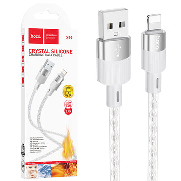Cablu Date si Incarcare Hoco X99, USB la Lightning, 2.4A, Crystal, 1m - Gri