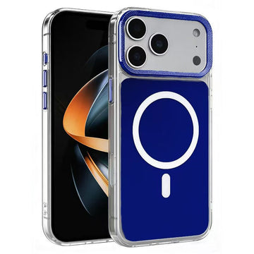 Husa MagShield pentru iPhone 17, Magnetica, Butoane Metalice, Clear Frame - Albastru