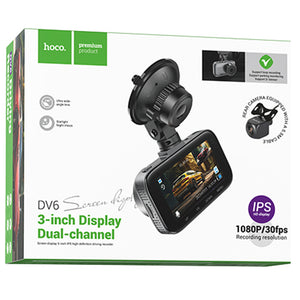 Camera Video Hoco DV6, pentru Masina, HD 1080MPX, Display de 3 Inchi Fata + Camera Spate - Gri