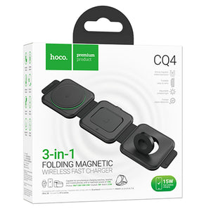 Statie Incarcare Wireless Hoco CQ4, MagSafe, 15W, Qi Charging, Folding, 3 in 1 - Negru