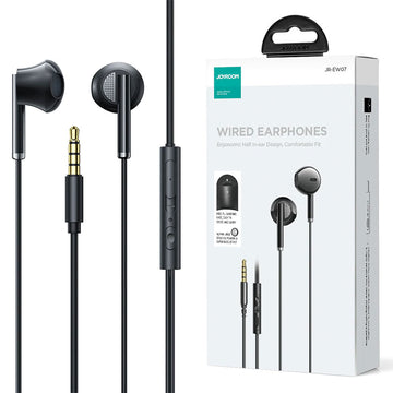 Casti cu Fir Joyroom JR-EW07, In Ear, 3.5mm, 1.2m, Mic & Volume Key, HiFi + Husa - Negru