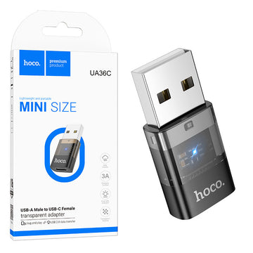 Adaptor OTG HOCO UA36C, Transfer/Incarcare, USB-C la USB-A 2.0, Fast, Transparent - Negru