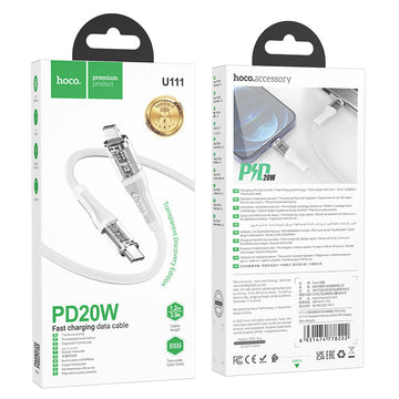 Cablu Date si Incarcare Hoco U111, USB-C la Lightning, PD20W, QC3.0, 1m - Gri