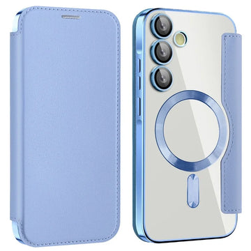 Husa MagFlip pentru Samsung A55, Magnet, RFID Protect, Piele, Chrome Edge - Albastru cer