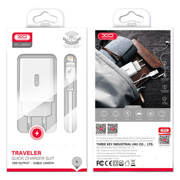 Incarcator Retea + Cablu Lightning XO L36, 18W, 1xUSB-A, QC 3.0 - Alb