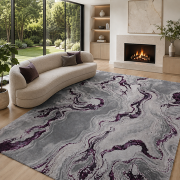 Covor Lirofe Aurum Galaxy Lila - Efect Cosmic Stralucitor Modern - Living, Sufragerie, Dormitor, Bucatarie, Hol - Fir Scurt 10 mm, Usor de Curatat