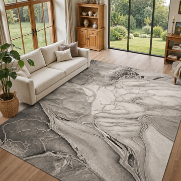 Covor Lirofe Imperial Vulcan Gri Gri - Efect Piatra Naturala Modern - Living, Sufragerie, Dormitor, Bucatarie, Hol - Fir Scurt 12 mm, Usor de Curatat