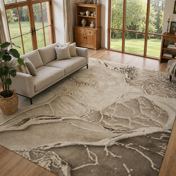 Covor Lirofe Imperial Vulcan Bej Bej - Efect Piatra Naturala Modern - Living, Sufragerie, Dormitor, Bucatarie, Hol - Fir Scurt 12 mm, Usor de Curatat