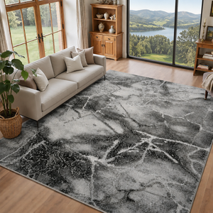 Covor Lirofe Imperial Gresie Gri Gri - Efect Marmura Modern - Living, Sufragerie, Dormitor, Bucatarie, Hol - Fir Scurt 12 mm, Usor de Curatat
