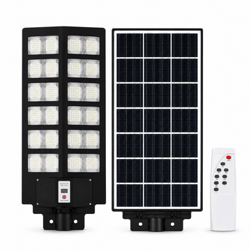Lampa stradala solara LED Pexor 1500W cu telecomanda, senzor de miscare, panou solar, protectie IP67, negru
