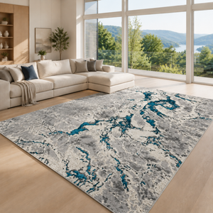 Covor Lirofe Aurum Fulgerul Turcoaz - Efect Metalic Stralucitor Modern - Living, Sufragerie, Dormitor, Bucatarie, Hol - Fir Scurt 10 mm, Usor de Curatat