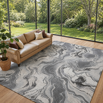 Covor Lirofe Aurum Galaxy Gri - Efect Cosmic Stralucitor Modern - Living, Sufragerie, Dormitor, Bucatarie, Hol - Fir Scurt 10 mm, Usor de Curatat