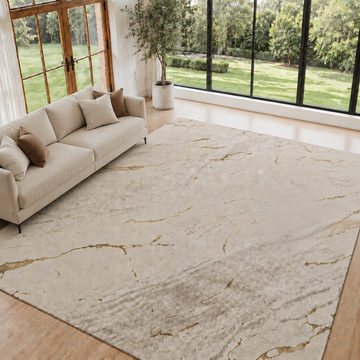 Covor Lirofe Marmora Royal Crem Gold - Efect Marmura Stralucitor Modern - Living, Sufragerie, Dormitor, Bucatarie, Hol - Fir Scurt 11 mm, Usor de Curatat