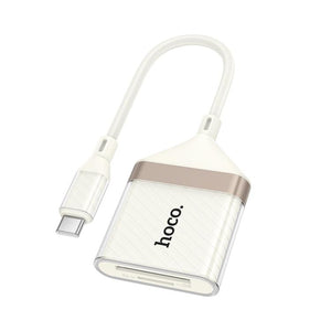 Cititor de Carduri 2-in-1 Hoco UA40A, SD/TF, cu Conector USB-C, 480Mbps - Alb