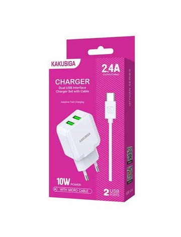 Incarcator Retea + Cablu USB-C Kaku KSC-414, 10W, 2.4A, 2xUSB-A, QC 3.0 - Alb