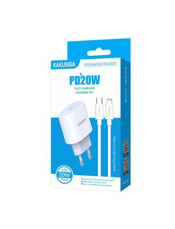 Incarcator Retea + Cablu Lightning Kaku KSC-547, 20W, 1xUSB-C, PD - Alb