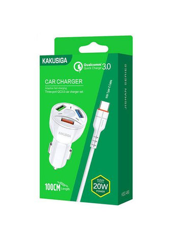 Incarcator Auto + Cablu USB-C Kaku KSC-493, 20W, 3xUSB-A, QC 3.0 - Alb