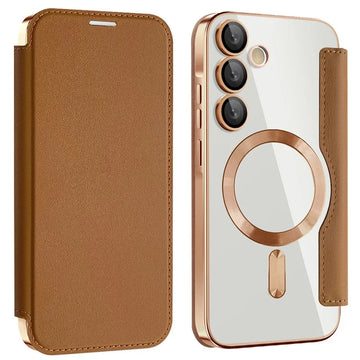Husa MagFlip pentru Samsung A55, Magnet, RFID Protect, Piele, Chrome Edge - Auriu