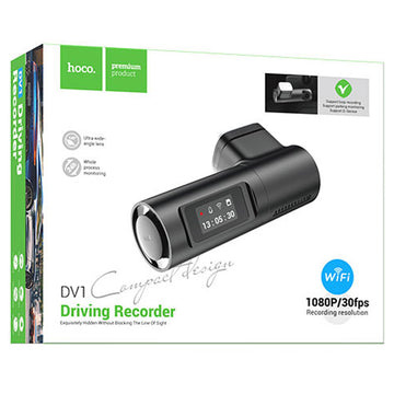 Hoco (DV1) - Mini camera de bord, inregistrare video, acumulator 200mAh, cablu 3.5m, TF Card, Black