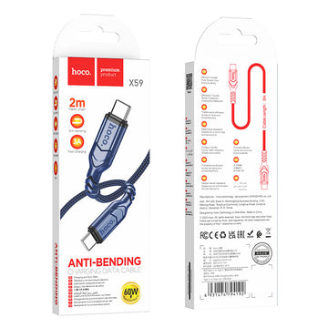Cablu Date si Incarcare Hoco X59, USB-C, PD60W, QC3.0, 2m - Albastru