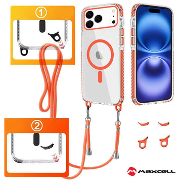 Husa MagFrame pentru iPhone 17 Pro, AntiDrop 2in1, Snur Detasabil - Transparent / Orange Frame