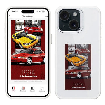 Husa InkLed pentru iPhone 15 Pro, ShockProof, cu Ecran Digital, Microfiber, PC Plus TPU - Alb