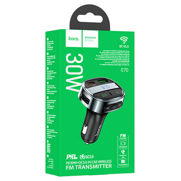 Modulator FM Hoco E70, 30W, 1xUSB-C, 1xUSB-A, PD, QC 3.0