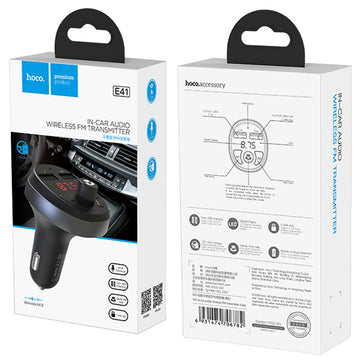 Modulator FM Hoco E41, 5V, 2.1A, 2xUSB-A, QC 3.0 - Negru