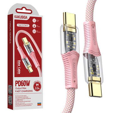 Cablu Date si Incarcare Kaku KSC-809, USB-C, PD60W, QC3.0, Braided, LED Power, 1m - Roz