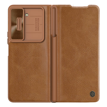 Husa Nillkin pentru Samsung Z Fold5, Qin Piele, PC Piele - Maro
