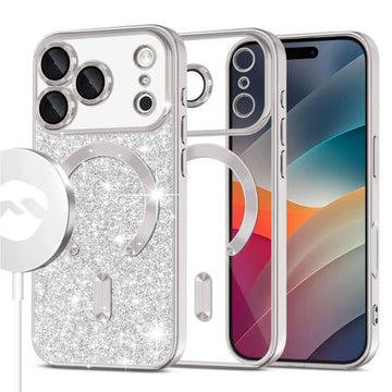 Husa MagSparks pentru iPhone 17 Pro Max, Glitter, Dual Layer, Lens Cover, Sliver