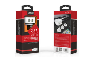 Incarcator Retea + Cablu Lightning Ldnio AC66-I, 1m, 2xUSB-A, 2.4A - Alb