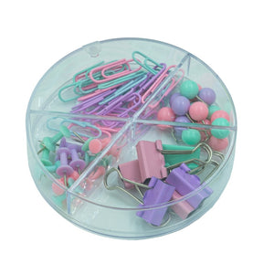 Accesorii set birou Cnx, 62 piese, culori pastel - agrafe, ace gamalie, ace tabla, clips