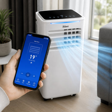 Aer conditionat mobil Zilan ZLN1047, 9000 BTU, 3 in 1 racire dezumidificare ventilatie, WiFi, telecomanda, alb