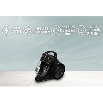 Aspirator fara sac Zilan ZLN3300, 700W, filtru HEPA 13, tehnologie ciclonica, capacitate 2.5L, control aer maner, negru