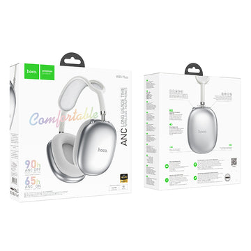 Casti Wireless Hoco W55 Plus, Over Ear, Bt5.4, ANC, 45h StandBY - Argintiu
