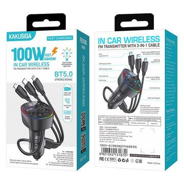 Modulator FM Kaku KSC-1067, 3 in 1, USB-C/Lightning/MicroUSB, 2xUSB-A, 65W - Negru