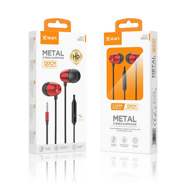 Casti cu Fir X-Start EJ031, In Ear, 3.5mm, 1.2m, Mic & Volume Key - Rosu