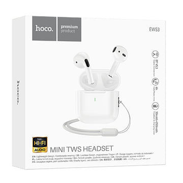 Casti Wireless Hoco EW53, Ear Buds, BT 5.3, 150h StandBy, 250mAh, Lanyard, Lucky - Alb