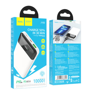 Baterie externa Hoco J102, 10.000mAh, PD20W + QC3.0, 1xUSB-C + 1xUSB-A, LED Digital Display - Negru