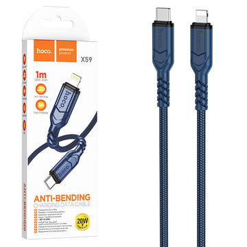 Cablu Date si Incarcare Hoco X59, USB-C la Lightning, PD20W, QC3.0, Braided, 1m - Albastru