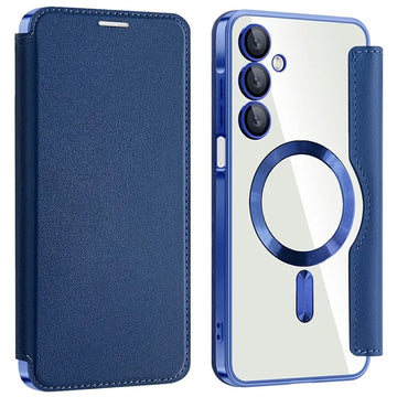 Husa MagFlip pentru Samsung A17, Magnet, RFID Protect, Piele, Chrome Edge - Bleumarin