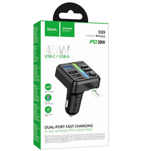 Modulator FM Hoco E89, PD45W, 1xUSB-C, 1xUSB-A - Negru