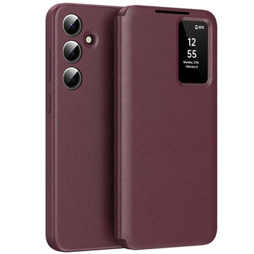 Husa Flip Smart pentru Samsung S25, Magnetic View, Wallet - Rosu Bordo