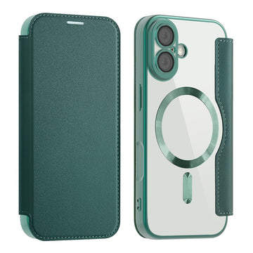 Husa MagFlip pentru iPhone 17, Magnet, RFID Protect, Piele, Chrome Edge - Verde