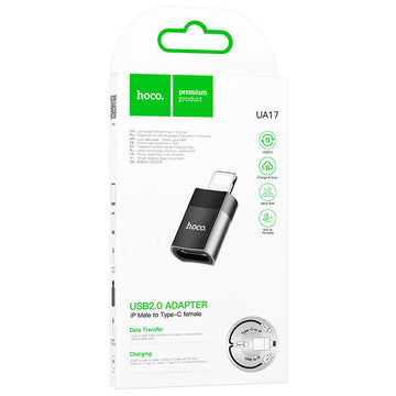 Adaptor OTG Transfer Hoco UA17, USB-C la Lightning - Negru