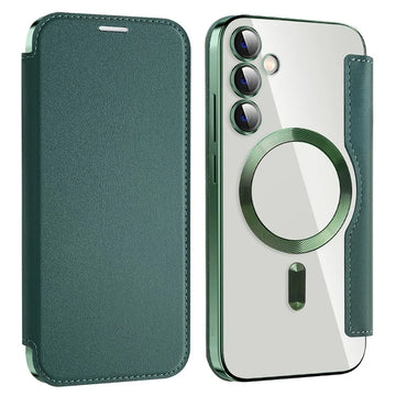 Husa MagFlip pentru Samsung S23 FE, Magnet, RFID Protect, Piele, Chrome Edge - Verde